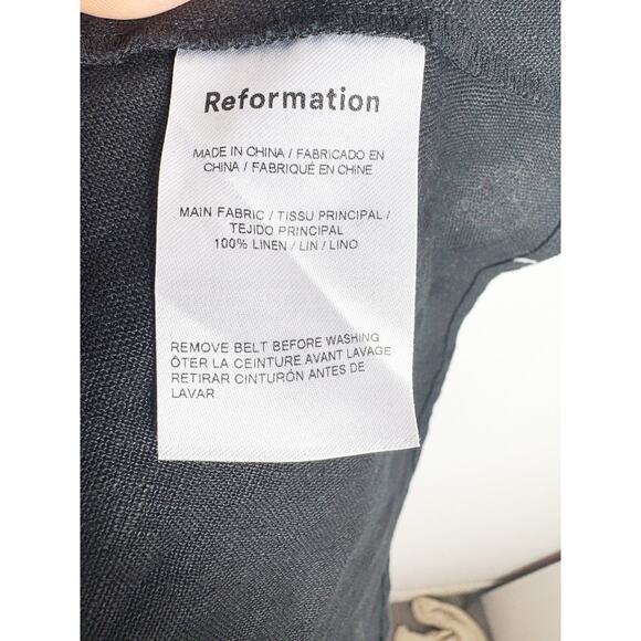 Reformation Tien Linen Midi Dress Size 2 Black Puff Sleeve Belted Cottagecore - Picture 6 of 13